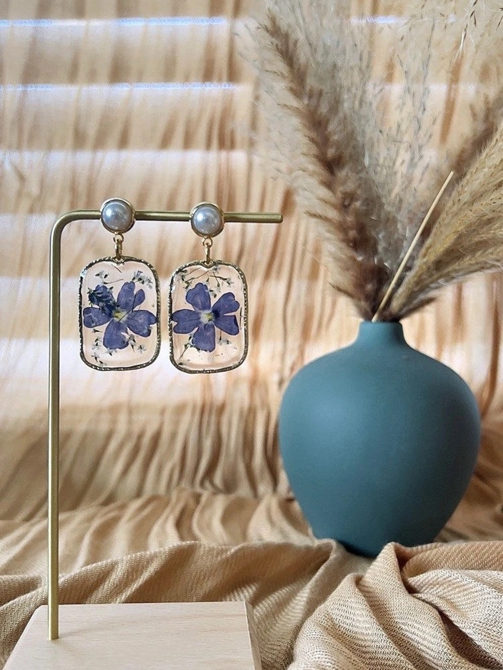 Purple Floral Resin Drop Earrings
